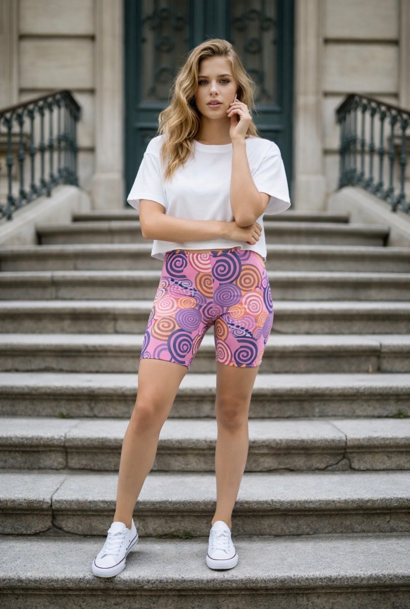 OLLY ATHLETIC LADIES SHORT SKINS PRINTED CIRCLES